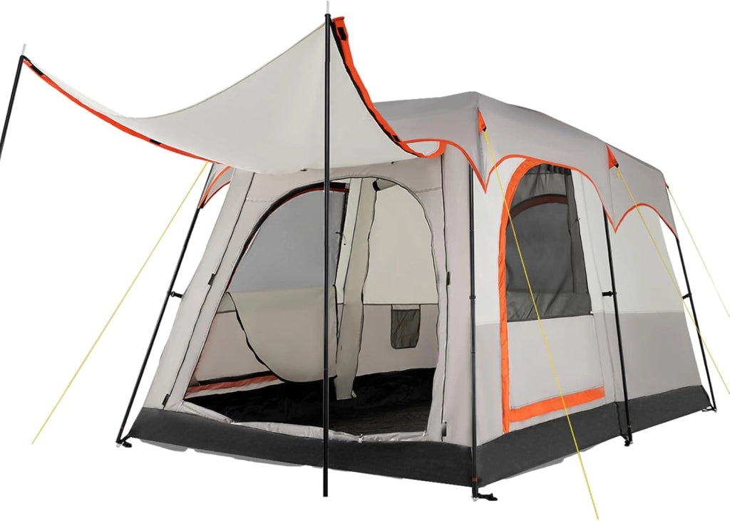 Tenda da Campeggio con Divisorio, Tenda a Doppio Strato con Telo Antipioggia, Telo in PE, Finestre a Rete, Impermeabile e Antivento, con Borsa
