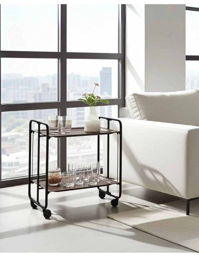 Carrello da cucina pieghevole nero con ruote BAUHAUS 2 ripiani