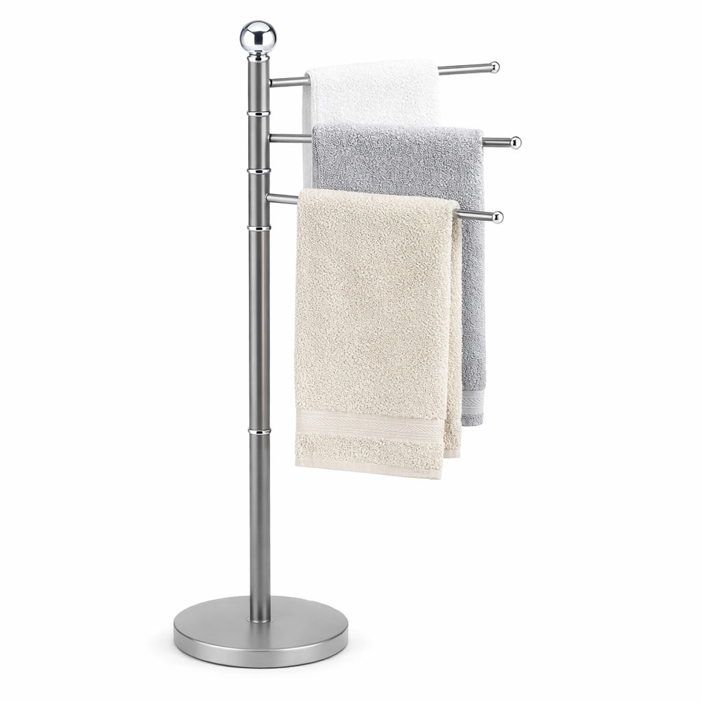 Piantana Porta Asciugamani da Bagno Acciaio Smaltato Base Tonda 3 Braccia Grigio
