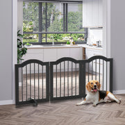 Cancelletto per cani pieghevole a 3 pannelli con piedini di supporto in legno nero per porte e scale 154,5 × 61 cm