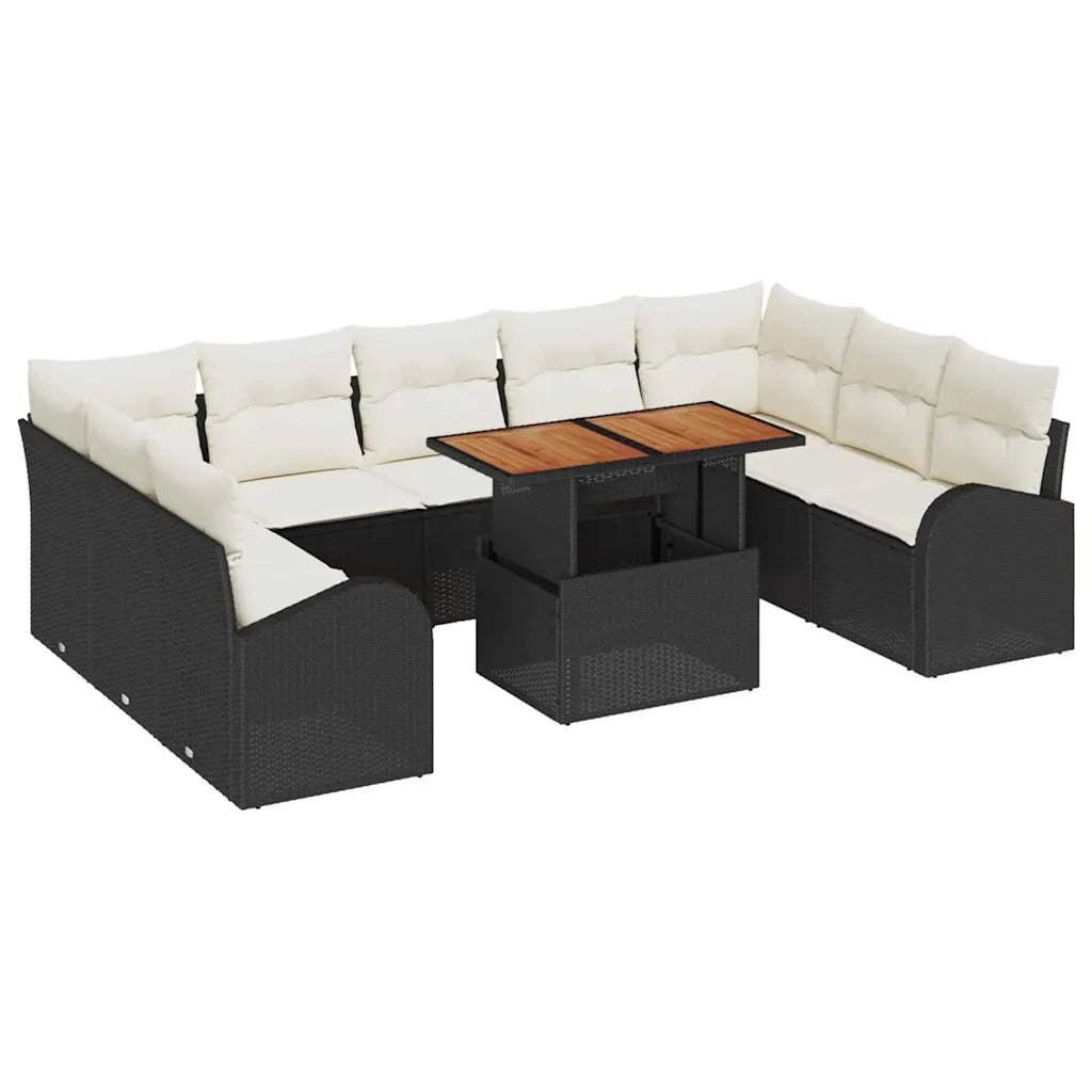 Set Divano da Giardino 10 pcs Nero Poly Rattan