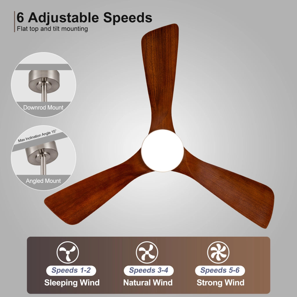 Ventilatore da soffitto in legno 42 pollici con luce e telecomando, per interni ed esterni, 3 pale legno, 3CCT dimmerabile, 6 velocit¨¤