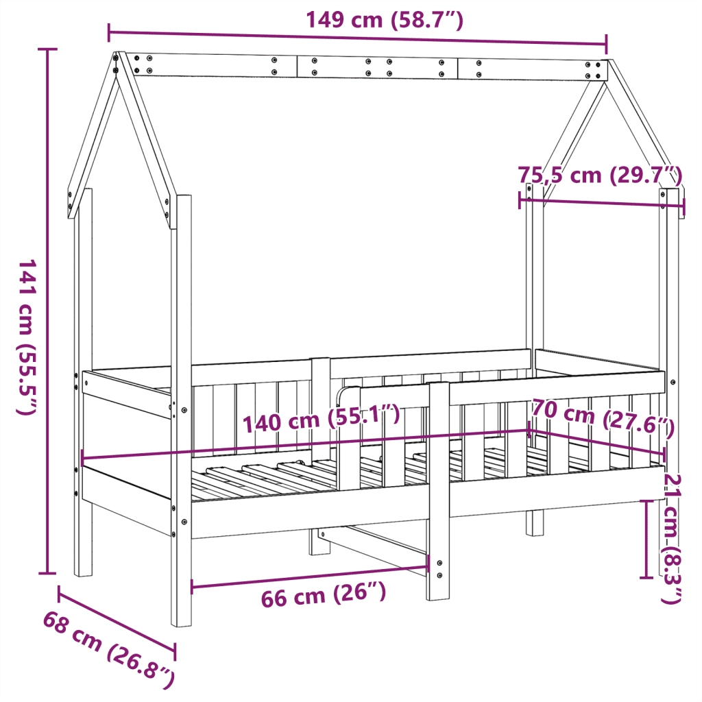 Giroletto Casetta Bambini Bianco 70x140 cm Legno Massello Pino 850714