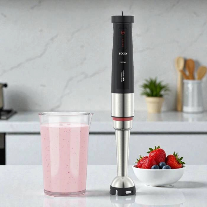 Frullatore ad immersione 1200W con 4 lame acciaio inox, bicchiere 600ml, velocità variabile continua, funzione turbo - SOGO