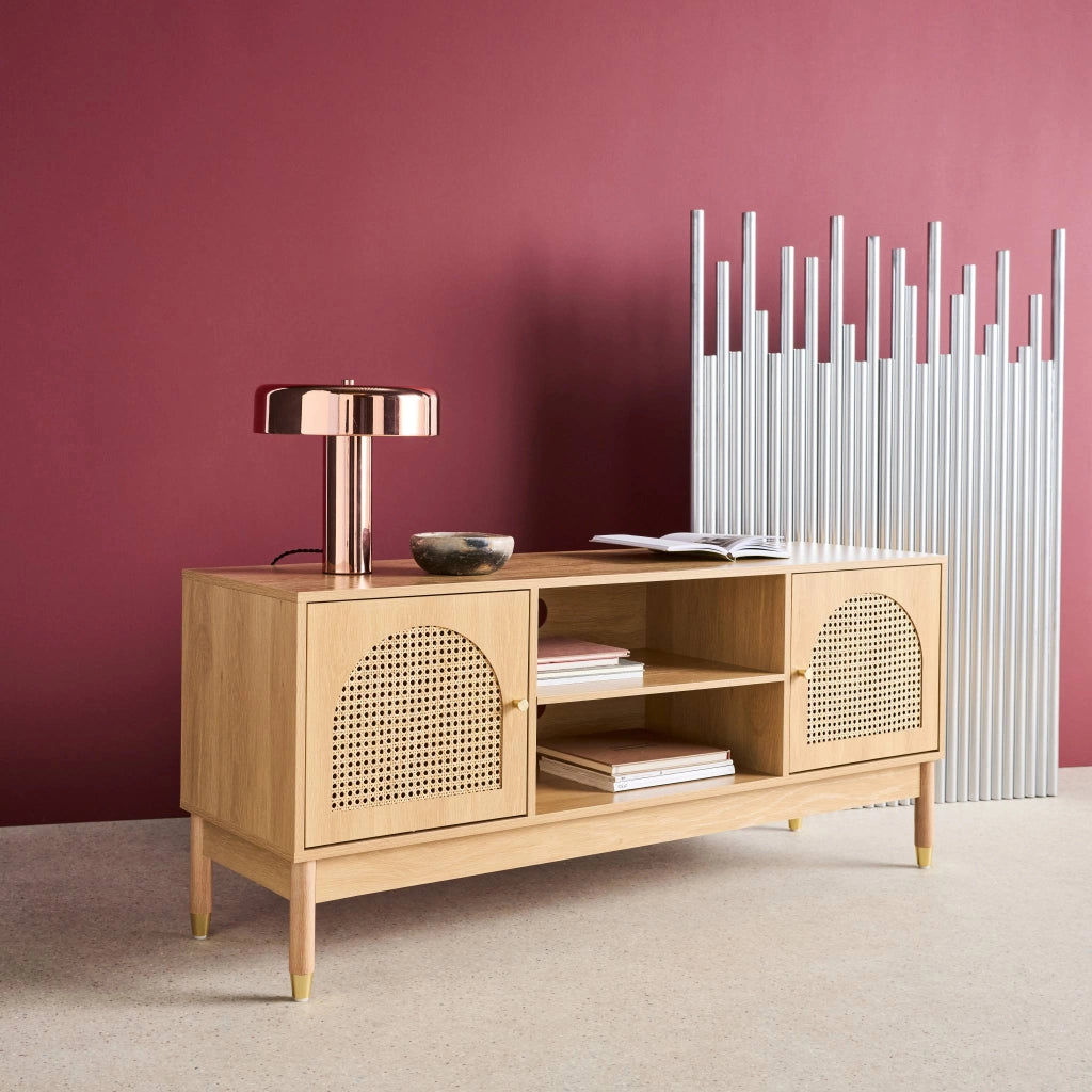 Mobile tv decorazione legno e canna 2 ante 140cm, marrone naturale
