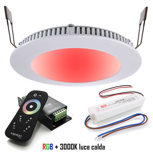 KIt centralina faretto incasso slim cromoterapia LED 8W 24V RGBW 3000K con alimentatore foro 13