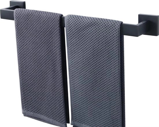 Maniglie per asciugamani 50 cm Montaggio a muro Bagno Maniglione per asciugamani - Acciaio inossidabile Nero lucido