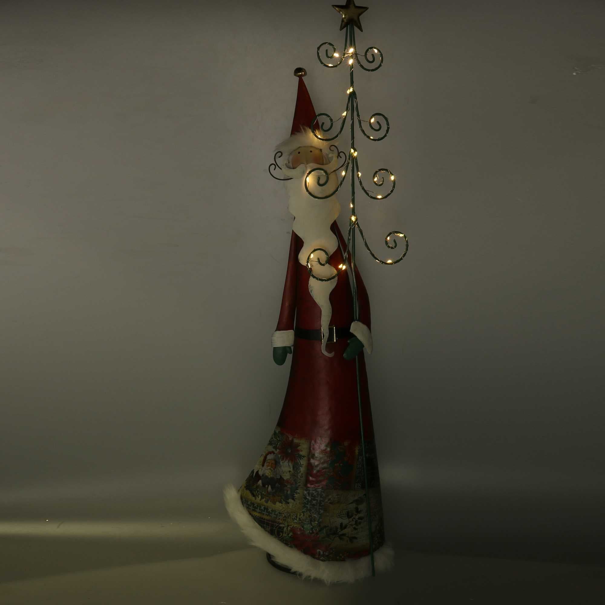 Babbo natale in metallo con albero rosso con led cm 29,2x14xh84,5
