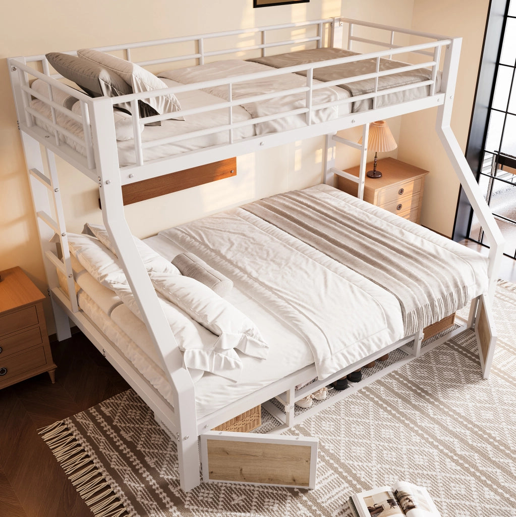 Letto a castello per bambini 90x200 e 140x200 cm bianco con scarpiera