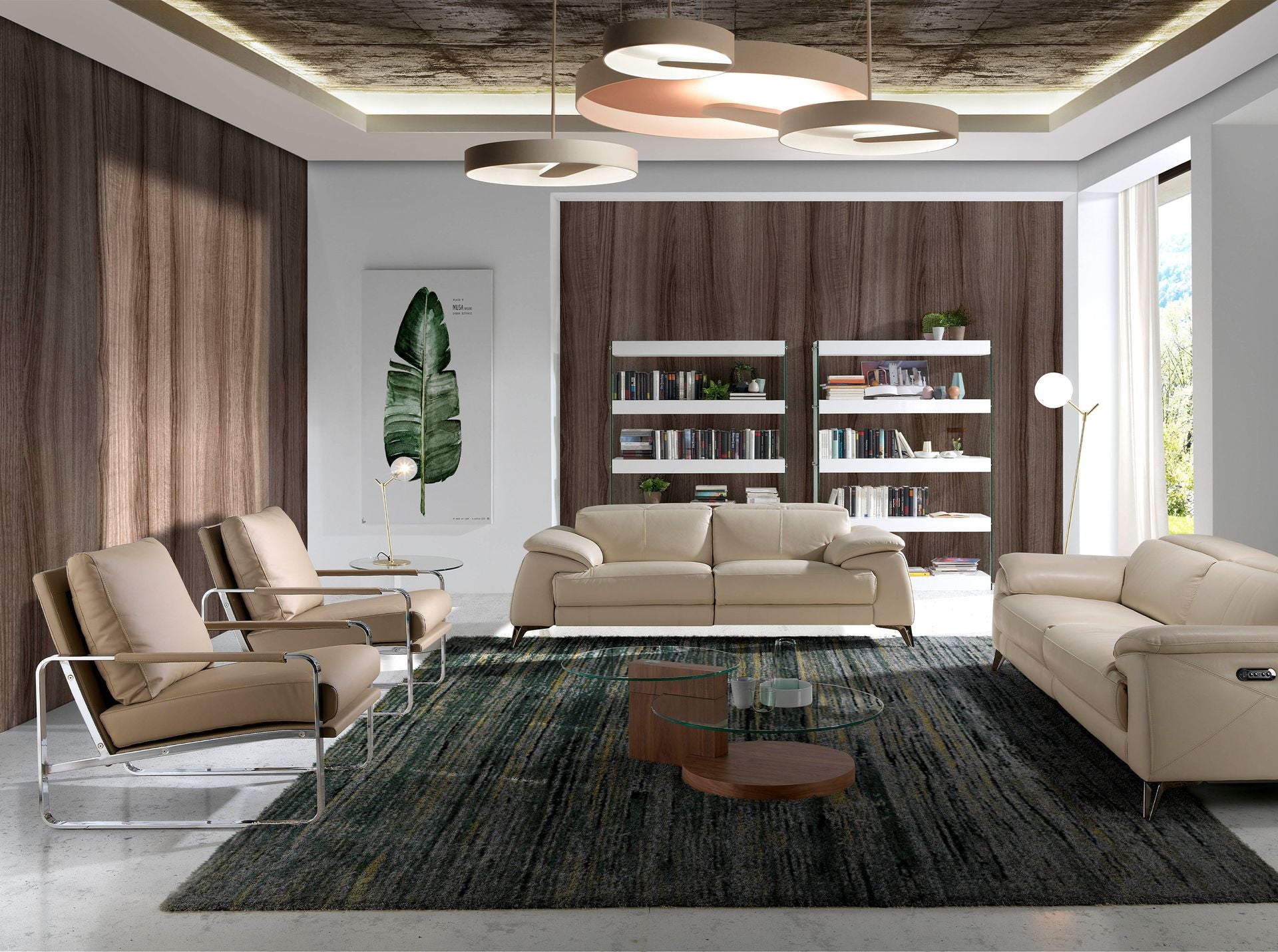 Tavolino rotondo in vetro temperato e noce