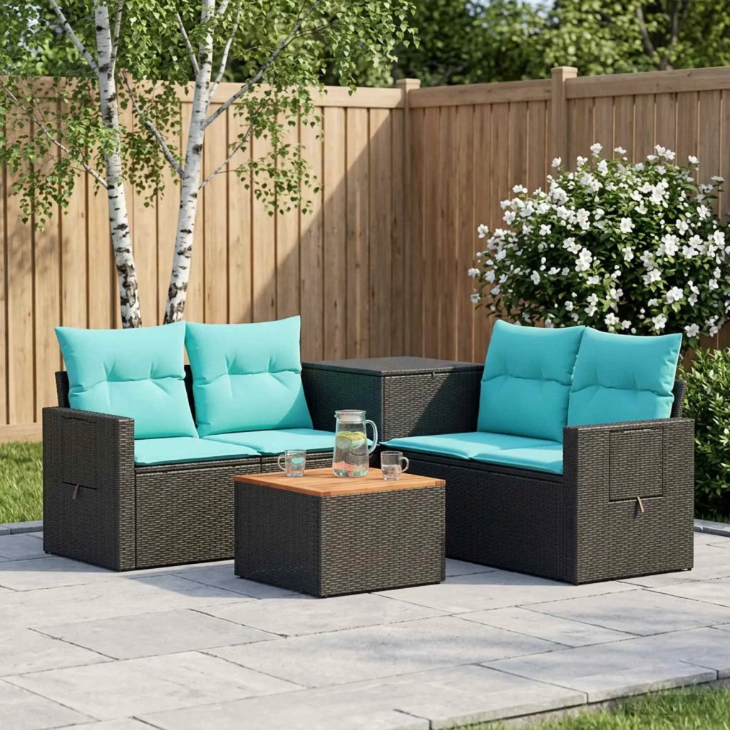 Set di divani 6 pz Nero e Blu Rattan sintetico e Acciaio 3447453