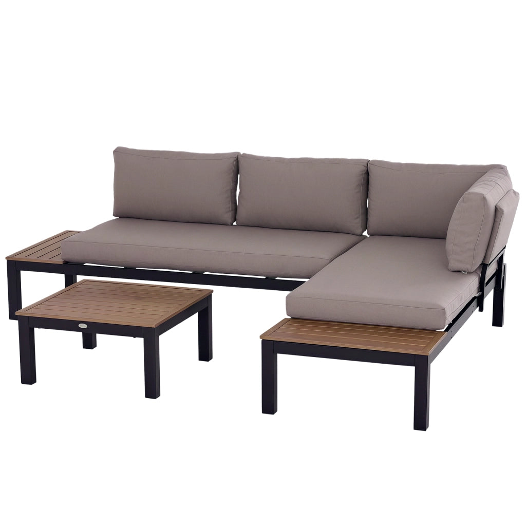 Set divano esterno 3 posti con tavolino ¨C zephmum ¨C grigio, alluminio, 164x74x69 cm