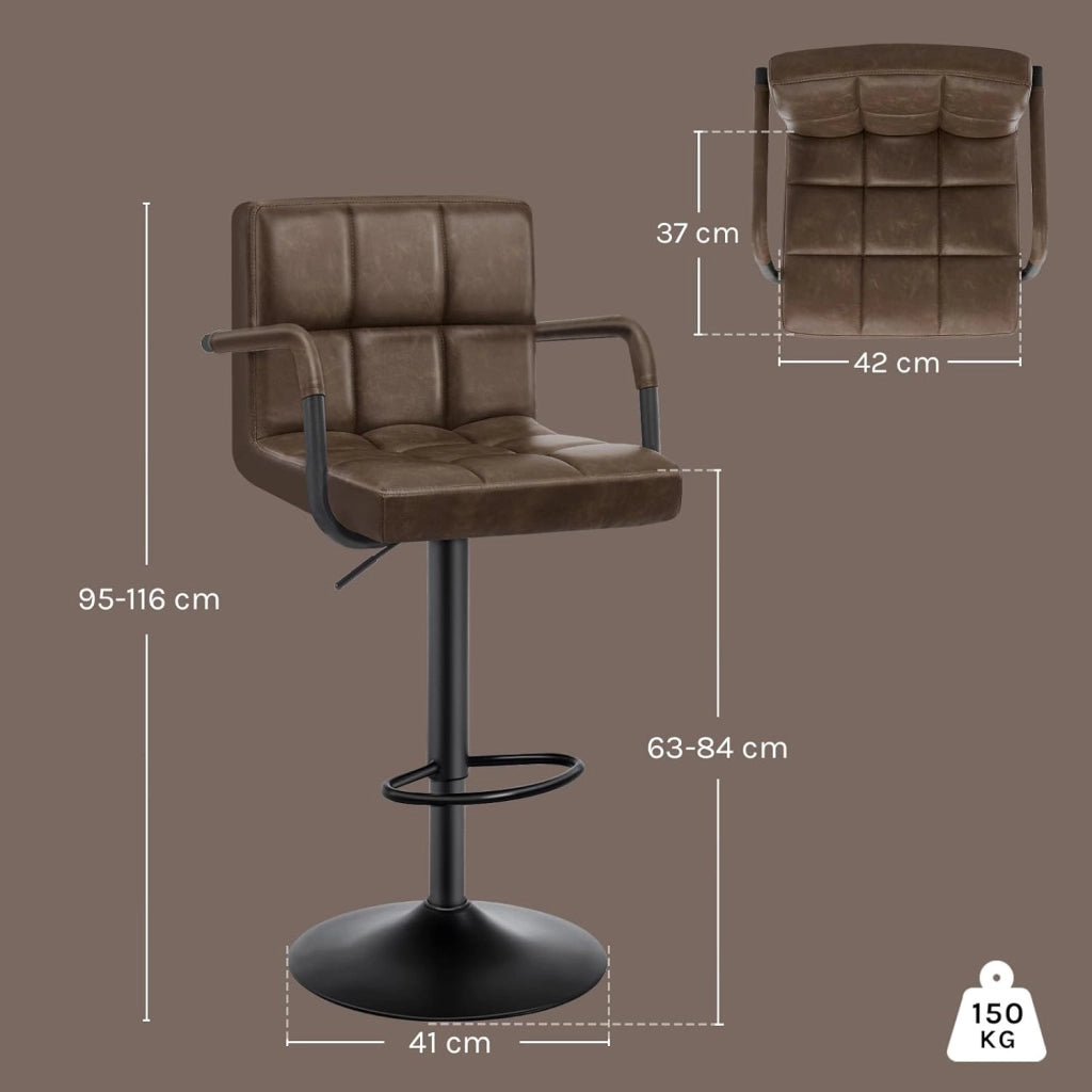 Coppia Sgabelli da Bar PU Vintage Sedia per Cucina Girevole con Schienale Braccioli Marrone, BH113dbr-4