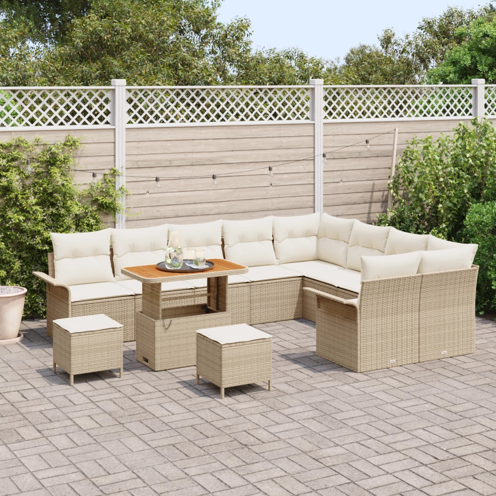 Set di divani da giardino 12 pezzi con cuscini beige polirattan acacia
