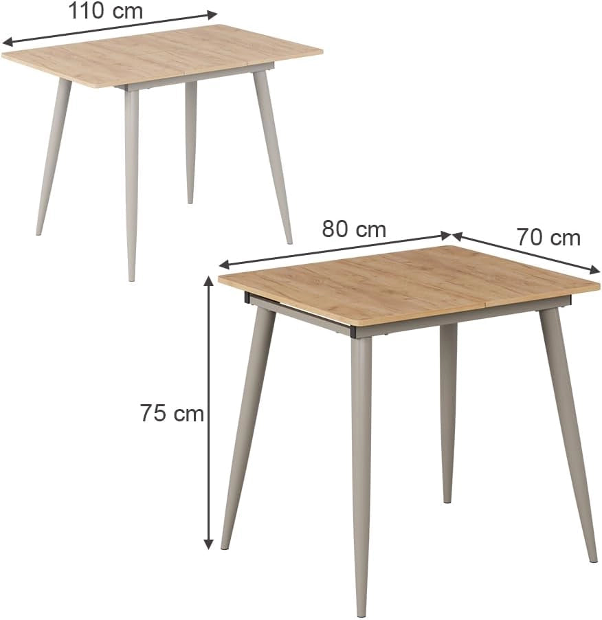 tavolo da pranzo allungabile Beaver, Rovere Goldkraft/Grigio, 80 x 70 cm Estensibile, per un utilizzo flessibile come tavolo da pranzo o da lavoro