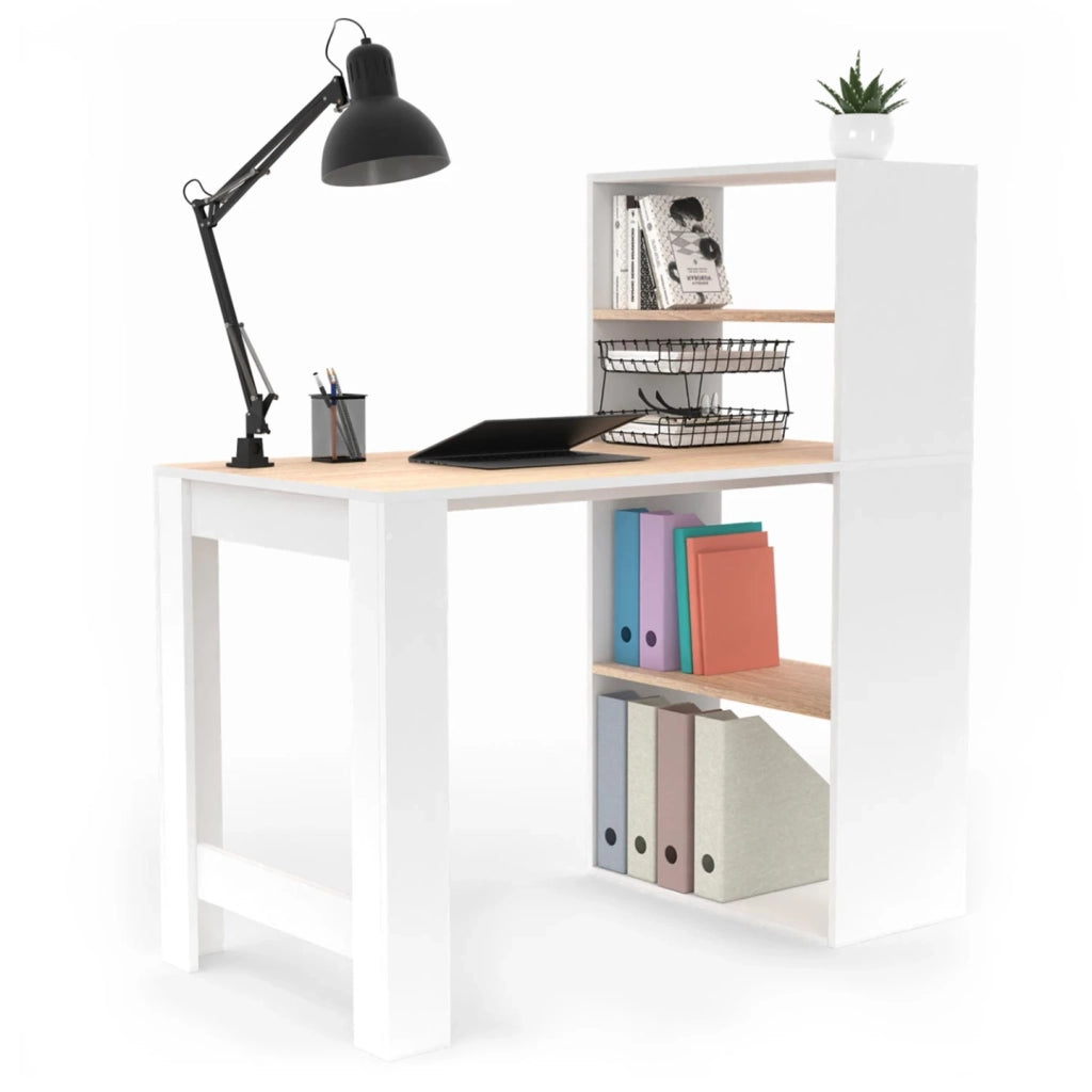 IDMarket - Scrivania libreria BEN con ripiani bianchi e effetto faggio