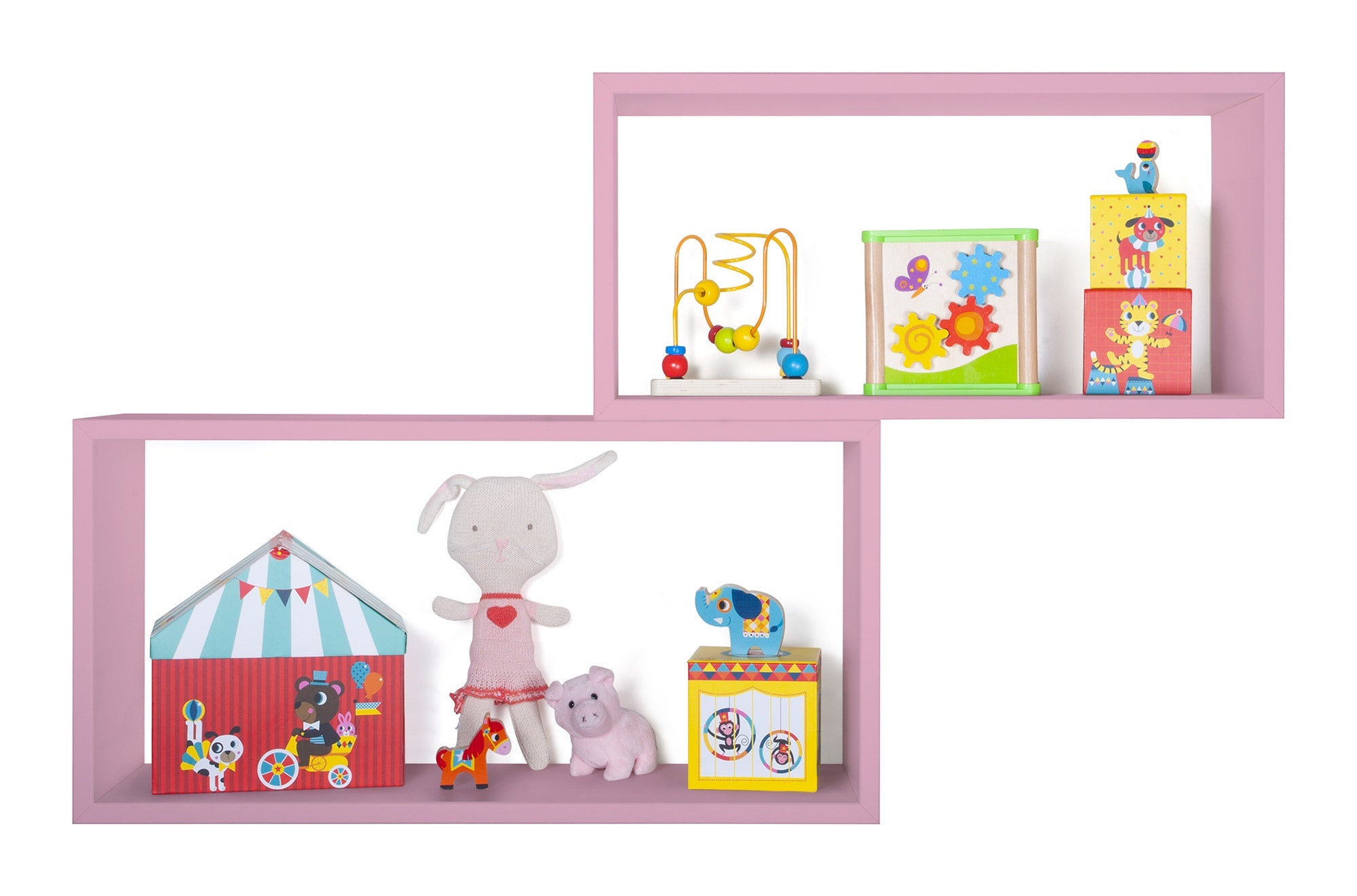 Set 2 Mensole Cubo da Parete Rettangolare in Fibra di Legno Bislungo Rosa Blush