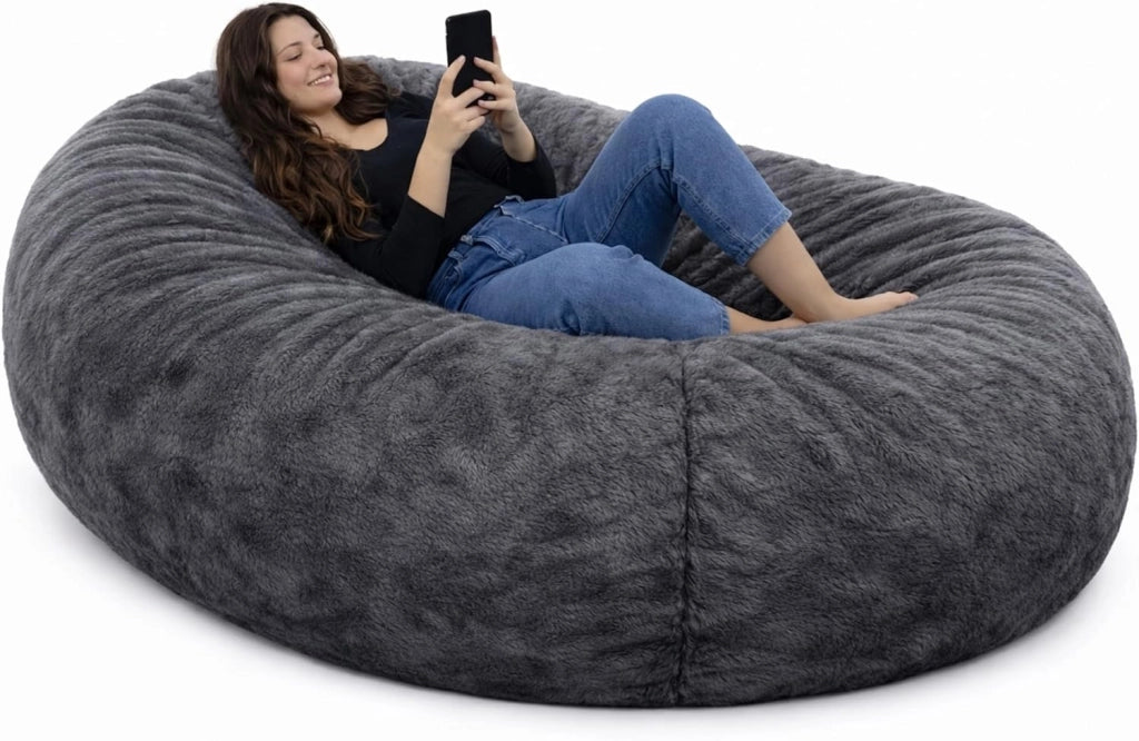 Pouf Poltrona - 160 x 90 x 60 cm - Morbido e Comodo - Housse Rimovibile e Lavabile - Pouf Letto, Pouf Sacco, Poltrona Sacco, Bean Bag - Qualità Premium, Eco-Responsabile (Grigio Scuro)