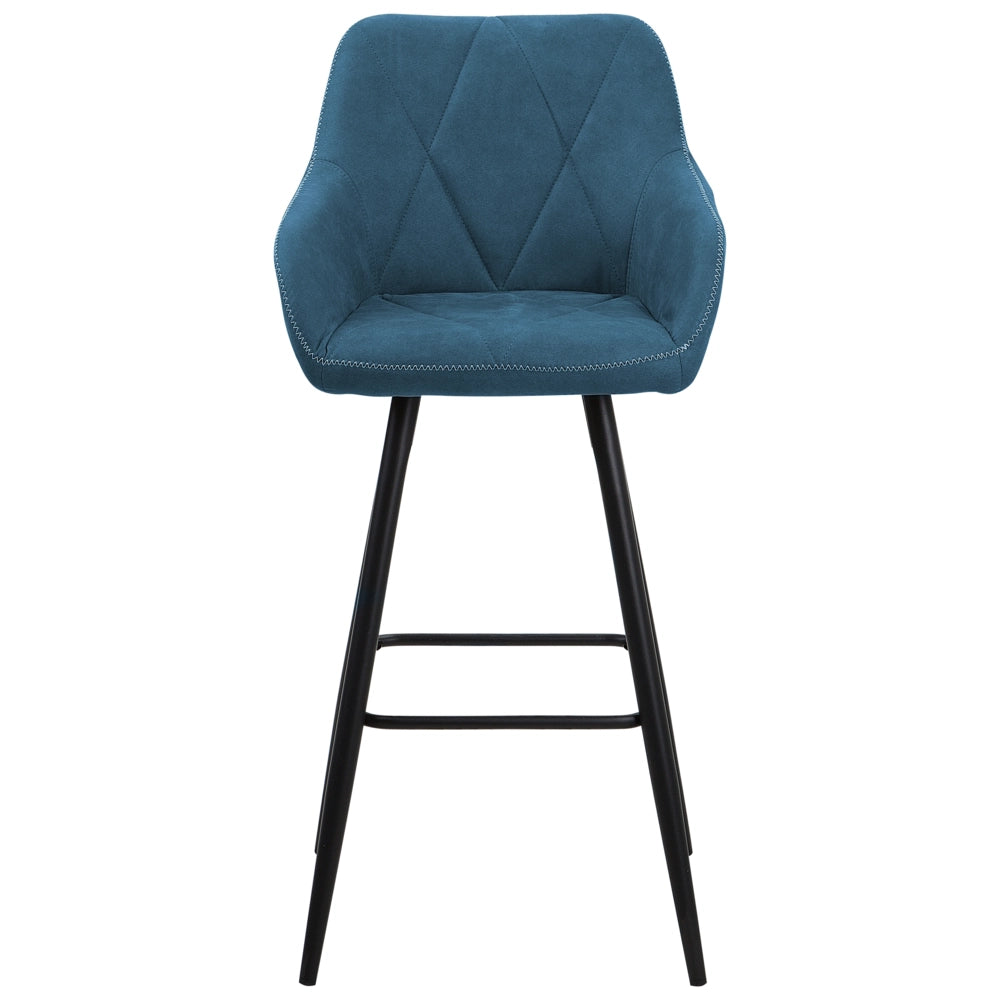 Set di 2 sgabelli da bar rivestiti in tessuto blu con braccioli imbottiti schienale gambe in metallo Nero