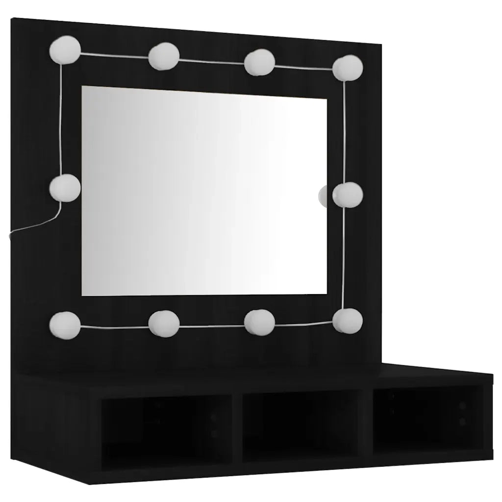 Elegante mobiletto a specchio con illuminazione a LED 60 x 31 x 62 cm contenitore moderno e pratico in legno nero 02_0049266