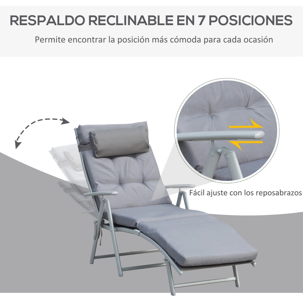 Chaise Longue Pieghevole con Cuscino e Schienale Regolabile ¨C Zephmum ¨C Grigio 137x63,5x100,5 cm
