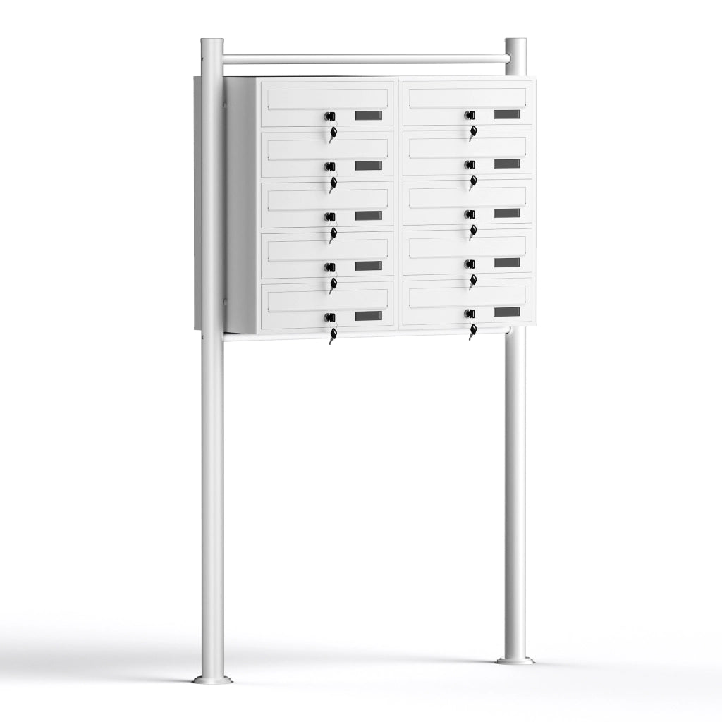 Cassetta postale condominiale autoportante 10 posti, bianco, 2 moduli 945 x 270 x 1500 mm