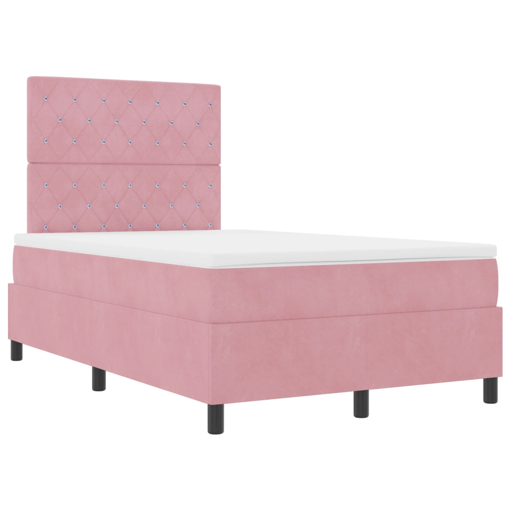 Letto Box Spring  con Materasso Rosa Piccolo Doppio in Velluto