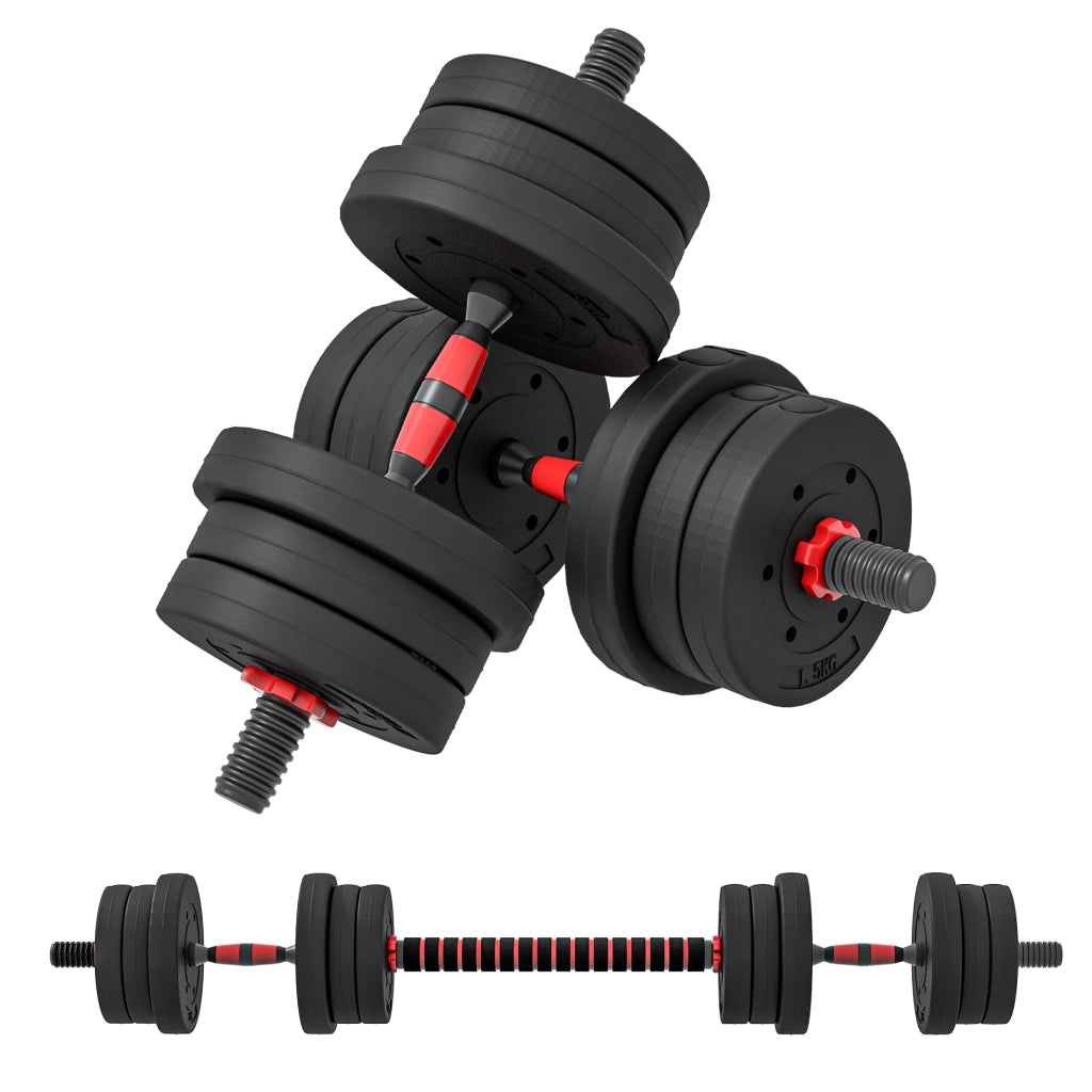 Set 2 Manubri Antiscivolo con 12 Dischi Pesi da 20 kg totali e Connettore. in Acciaio. HDPE e Sabbia. Nero