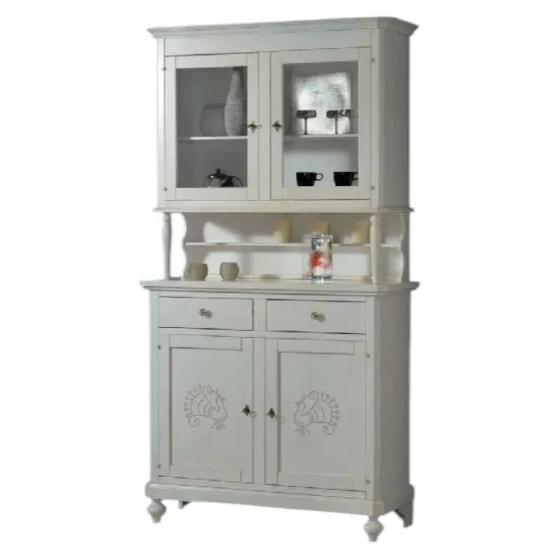 Cristalliera 2 porte legno shabby bianco invecchiato pavoncella 112x49x206 - Mobili 2G