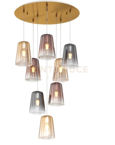 SOSPENSIONE OTTONE SAT. TONDA 8 LUCI (3 AM+3 RA+2 CR) 1164OS-S8 T-MC