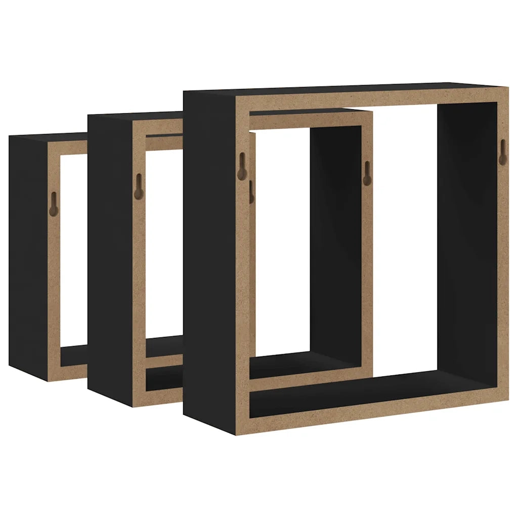 Mensole a Cubo da Parete 3 pz Nere in MDF cod mxl 33555