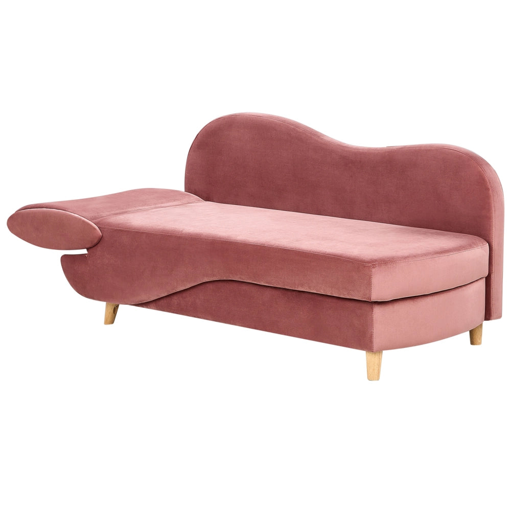Chaise longue versione sinistra in velluto rosa con contenitore soggiorno lato sinistro design moderno contemporaneo