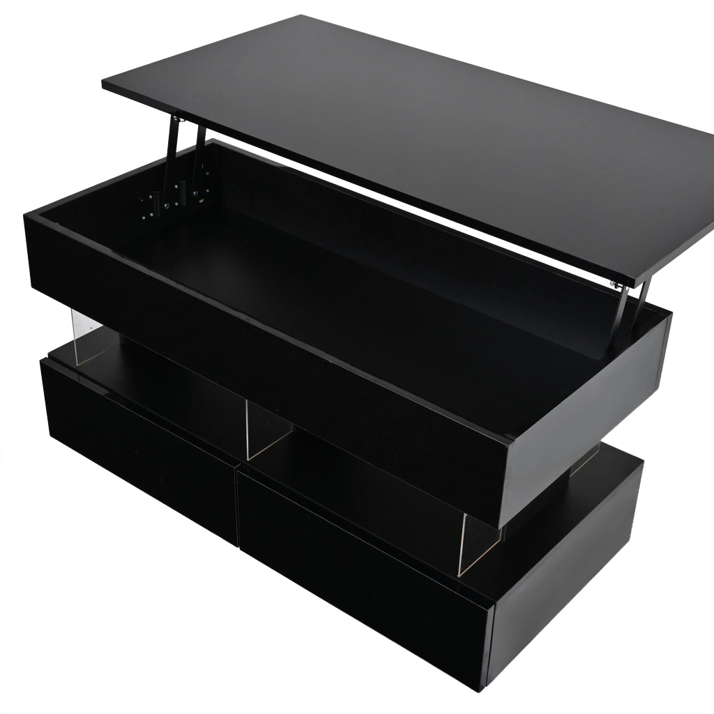 Tavolino da caff¨¨ sollevabile 100 x 50 x 46 cm nero con contenitore nascosto, 2 cassetti e illuminazione LED
