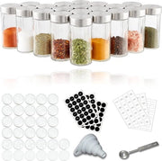 Set di 20 contenitori per erbe, con coperchio in acciaio inox di alta qualità, contenitori per erbe rotondi, incl. etichette, strumento per la dispersione, cucchiaio e cucchiaio in acciaio inox per spezie, perfetto per la conservazione in cucina