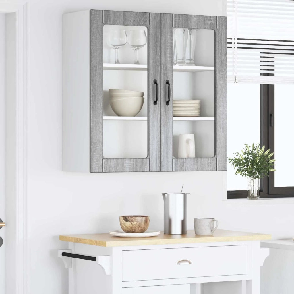 Pensile da cucina | Mobile in vetro da parete PORTO Grigio Sonoma 80 x 31 x 80 cm