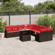 Set Divani da Giardino 11 pz con Cuscini Marrone in Polyrattan 3268174