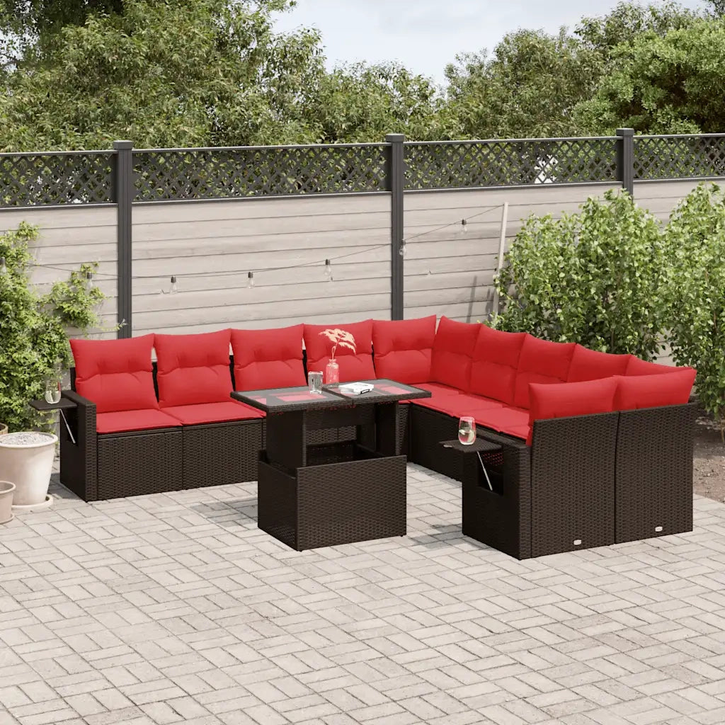 Set Divani da Giardino 11 pz con Cuscini Marrone in Polyrattan 3268174