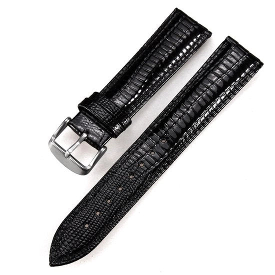 Cinturino in pelle di alta gamma con motivo di lucertola | nero 18 mm