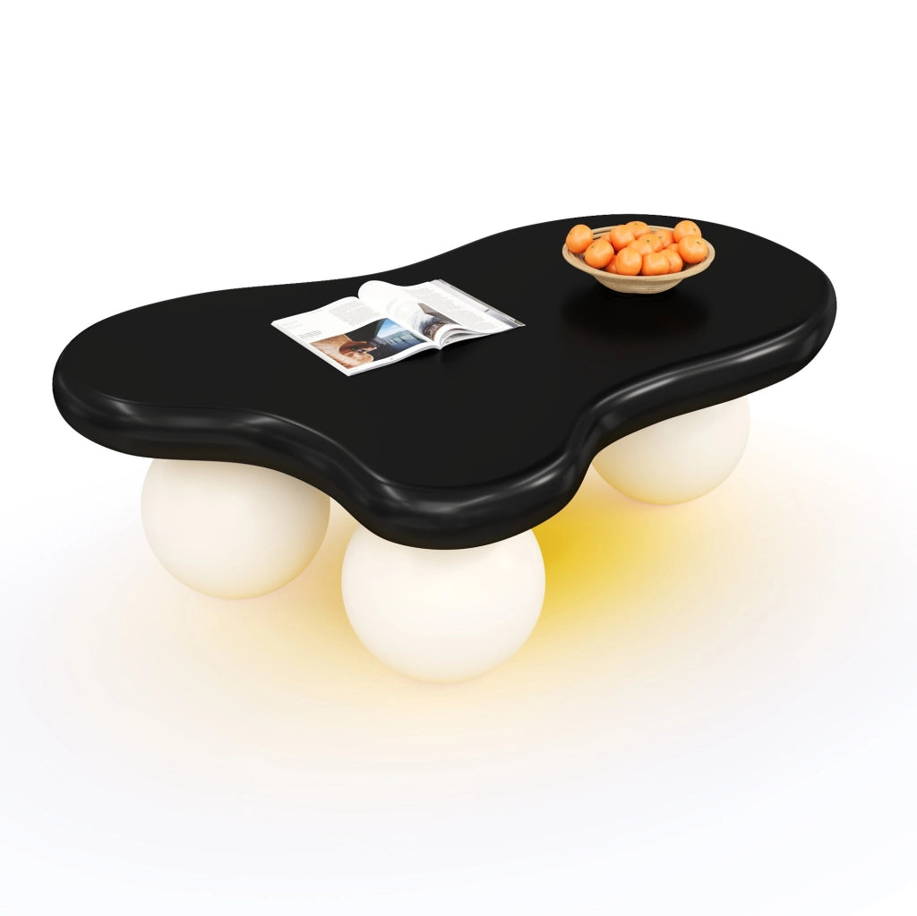 Tavolino da caffè a forma di nuvola con LED; 95x62;5x32 cm; in MDF nero e bianco