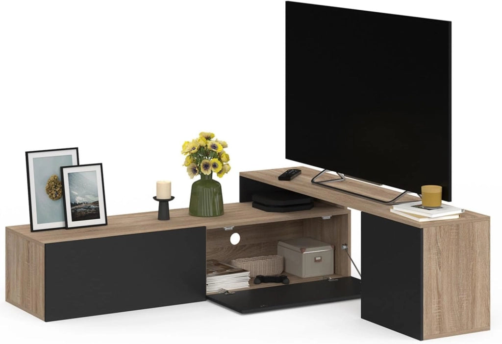 BASILE mobile TV angolare modulare da 180-240 cm in legno e nero