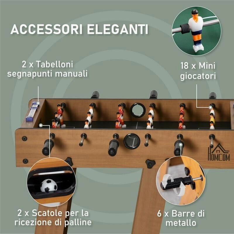 CALCIO BALILLA PIEGHEVOLE IN LEGNO CON 6 ASTE 18 GIOCATORI E SEGNAPUNTI