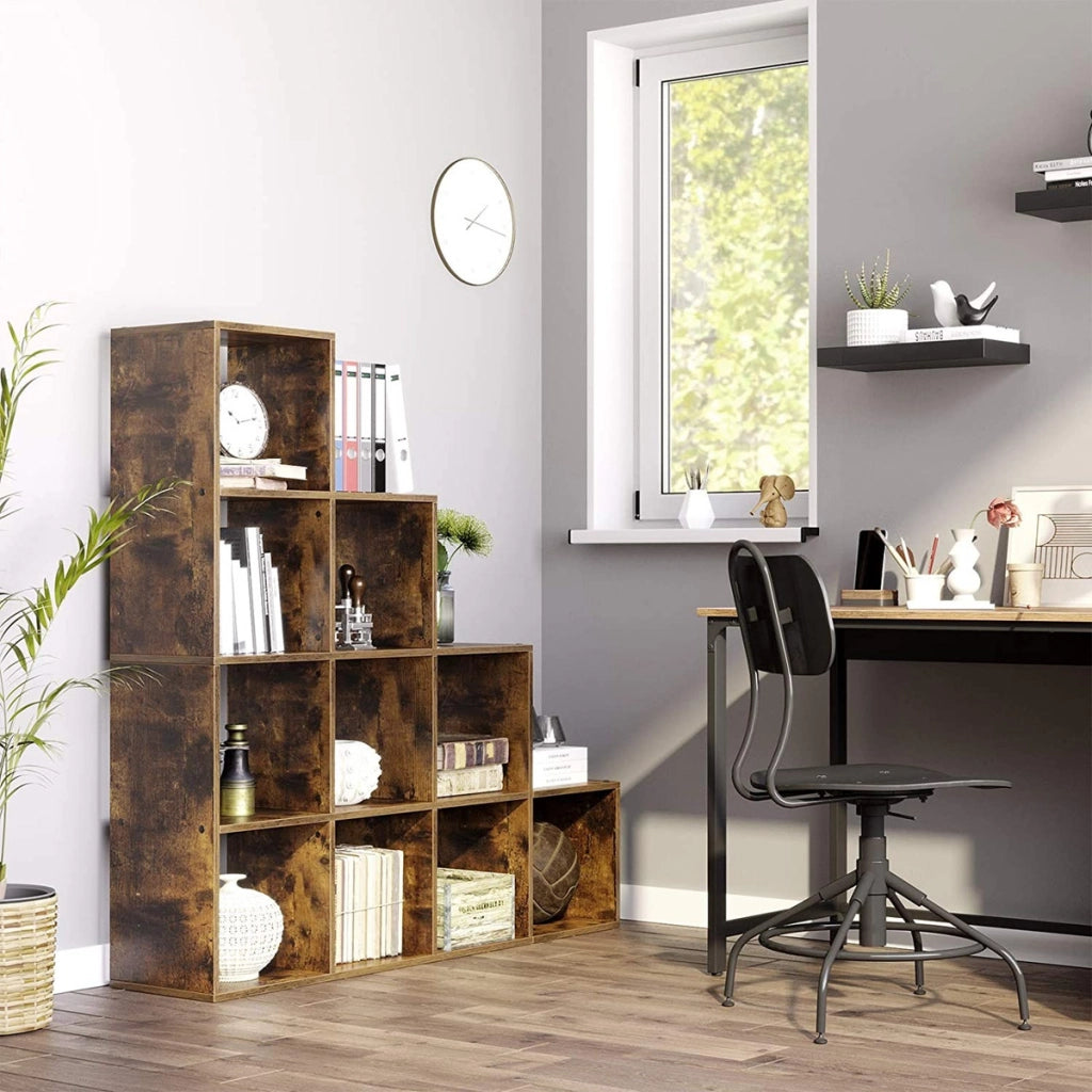 Libreria Scalare a Gradini Stile Rustico in Truciolato Marrone