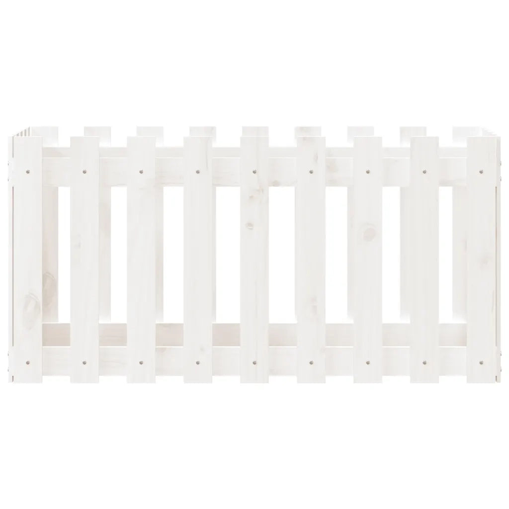 Fioriera | Cassetta per fiori | Vaso Giardino a Recinzione Bianca 100x50x50cm Massello Pino