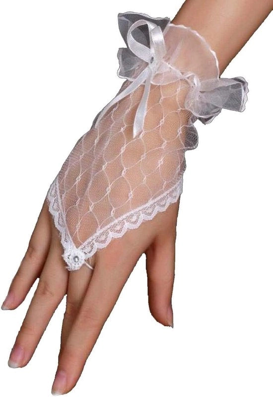 Maniche in pizzo per sposa con fiori bianchi - Accessori per abito da sera - Ideali per la sposa