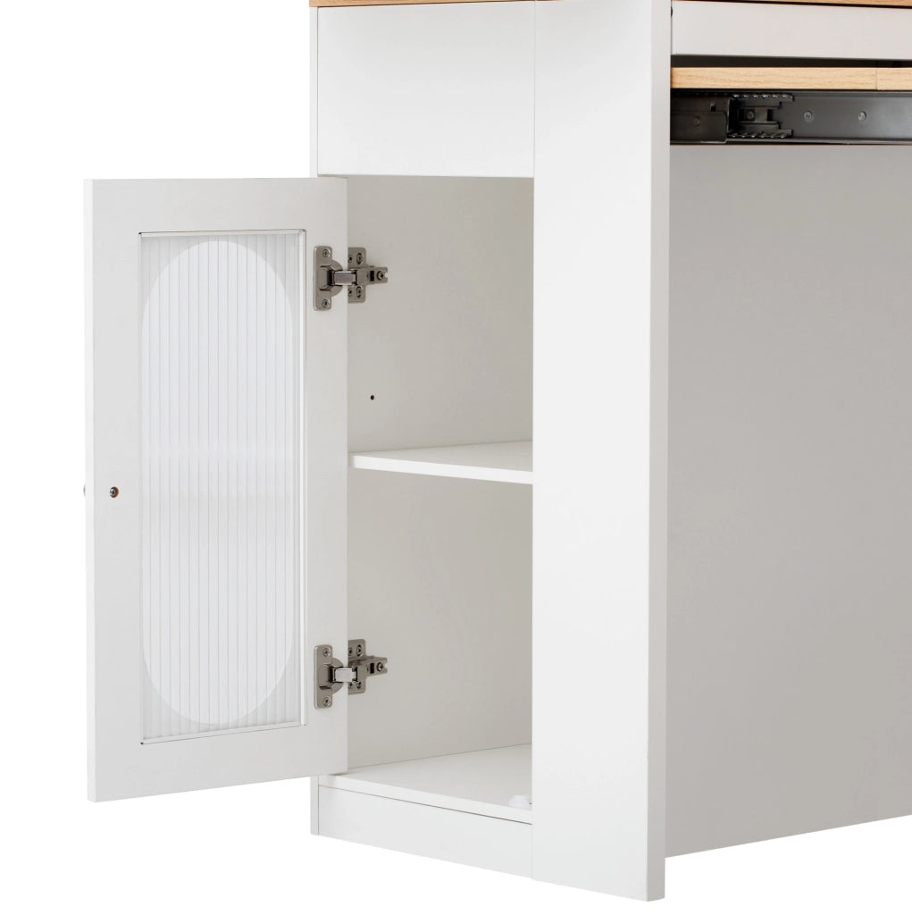 Isola cucina 83x46x96 cm estendibile con piano pieghevole in MDF e vetro bianco