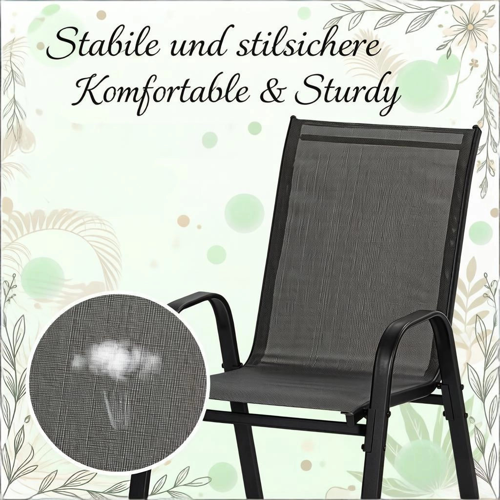 Sedie da giardino impilabili set da 2 con schienale curvo e braccioli metallo poliestere grigio scuro 55 × 92 × 65 cm