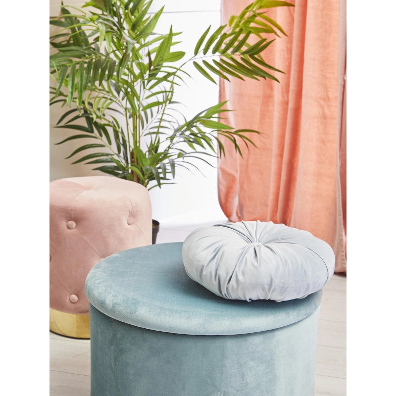 Set di 2 Pouf Contenitore Pieghevole Olimpia Velluto Turchese 56x34