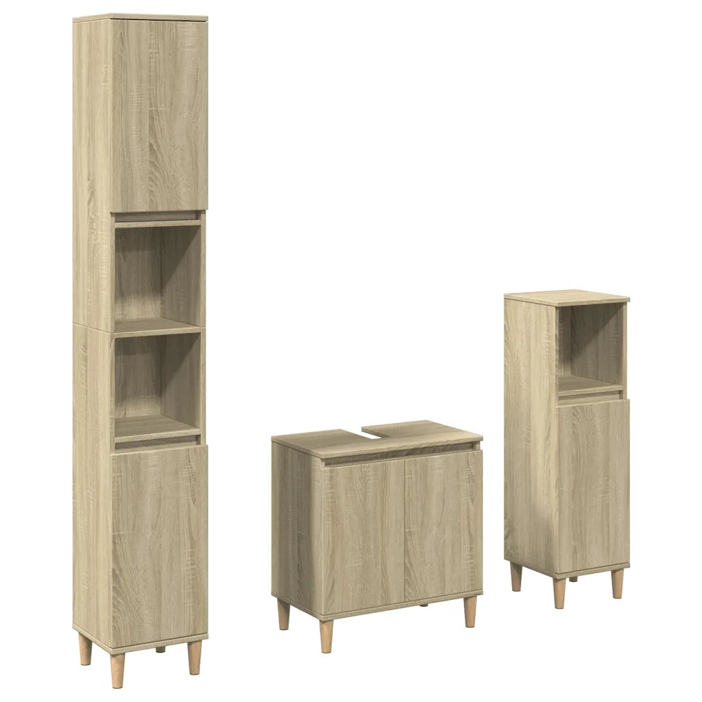 Set Mobili da Bagno | Armadio da bagno 3 pz Rovere Sonoma in Legno Multistrato