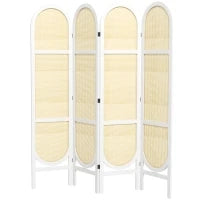 Paravento Interno in Legno da 4 Pannelli 170 x 160 cm Pieghevole e Portatile, Motivo Intrecciato a Mano, Bianco