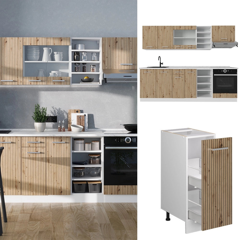 Cucina componibile R-Line Rovere artigianale/Bianco 240 cm, PL Rovere Vicco